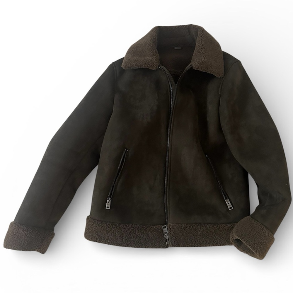 *SOLD* MANGO Double Face Faux Suede Jacket with Shearling Effect Lining (Cognac)